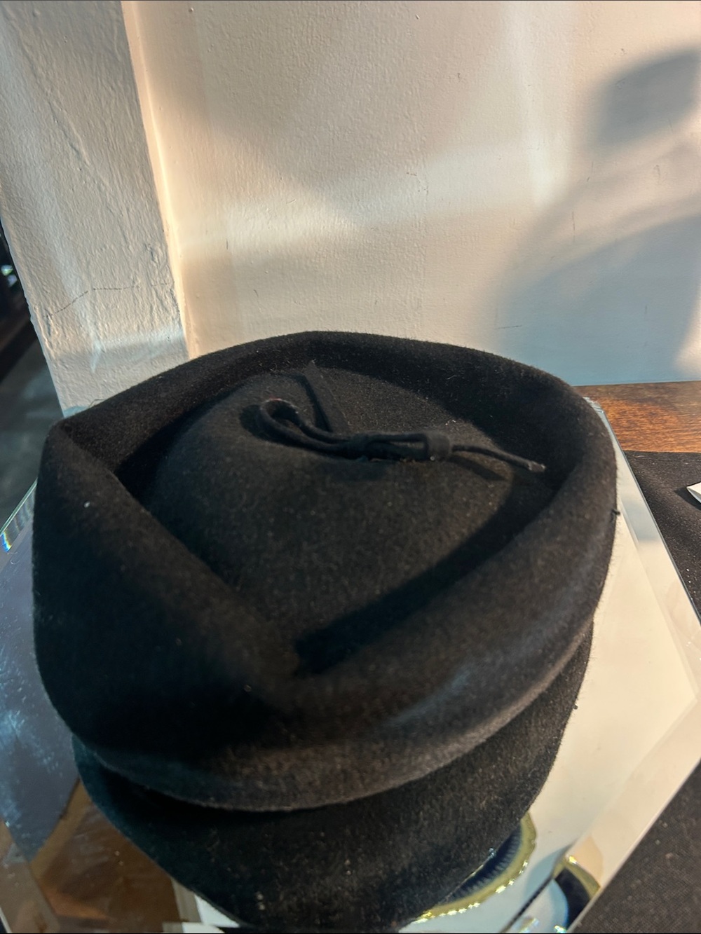 Classic Black Felt Pillbox Hat by Henry Pollack